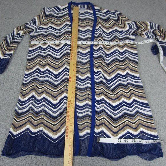 Chico's Travelers Cardigan sweater  size 1 (M) Seafaring Blue Zig Zag Stitch - Picture 10 of 15
